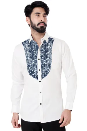White Blue Patchwork Cotton Shirt