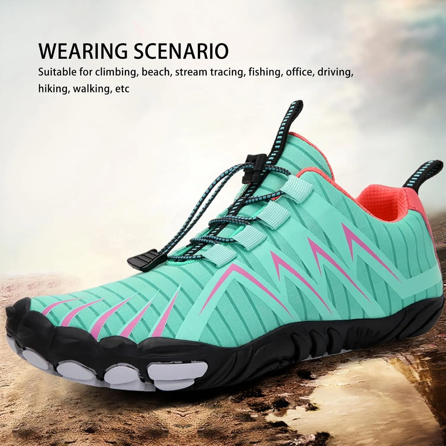Women Climbing Shoes, Prevent Slip Breathable Lightweight Lady Water Shoes for Beach Hiking Driving Women Green