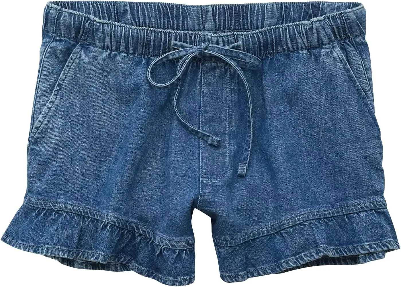 Women Jean Shorts Elastic Waist Drawstring Denim Shorts Summer Casual Stretch Ruffle Short Flowy Pleated Short