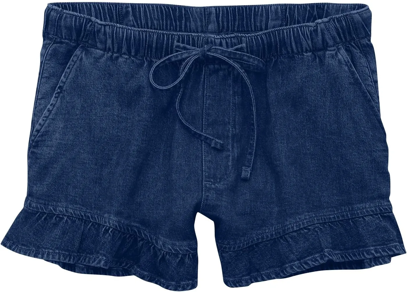 Women Jean Shorts Elastic Waist Drawstring Denim Shorts Summer Casual Stretch Ruffle Short Flowy Pleated Short