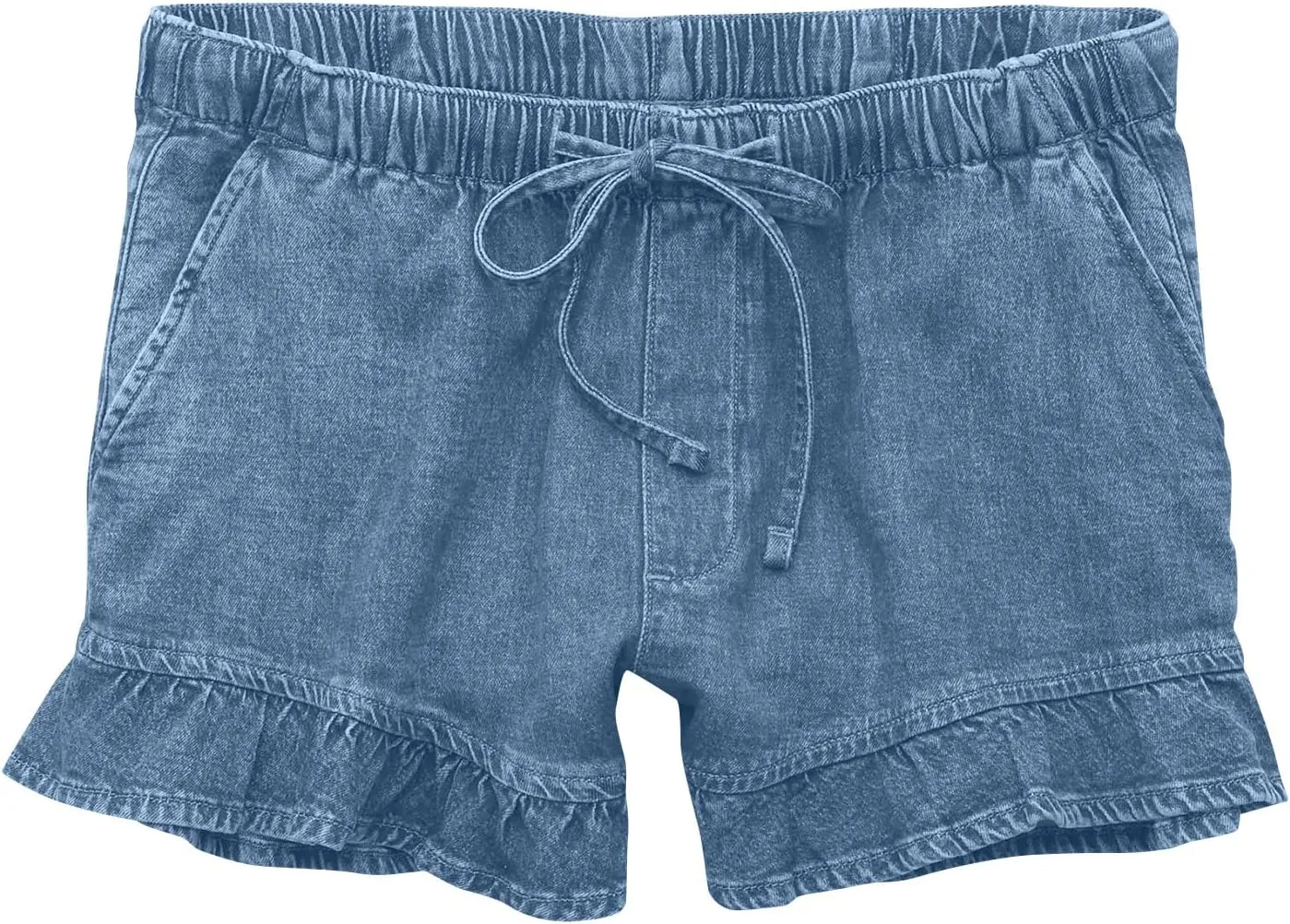 Women Jean Shorts Elastic Waist Drawstring Denim Shorts Summer Casual Stretch Ruffle Short Flowy Pleated Short
