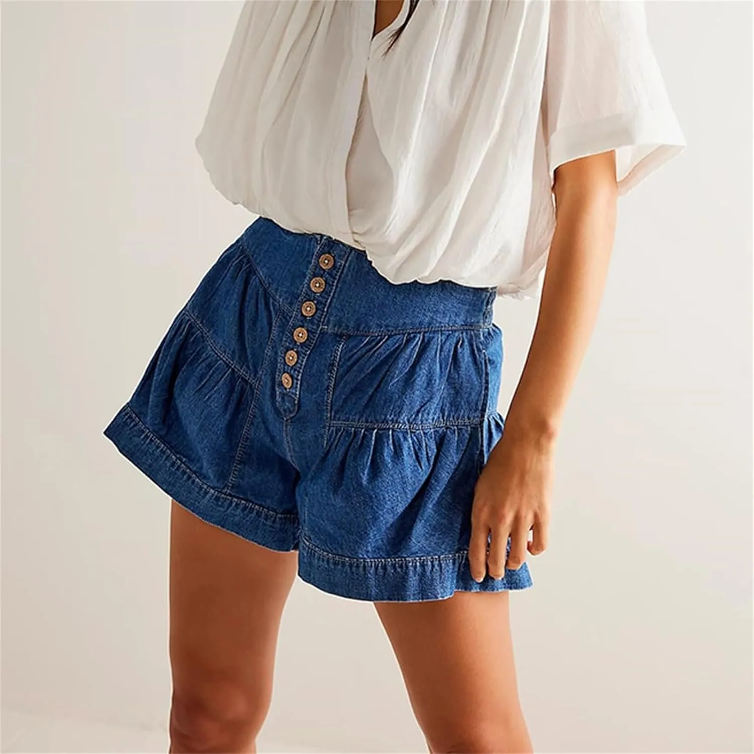 Women's 2025 Denim Shorts Y2k Casual Flowy High Waisted Wide Leg Buttons Pleated Jean Shorts with Pockets