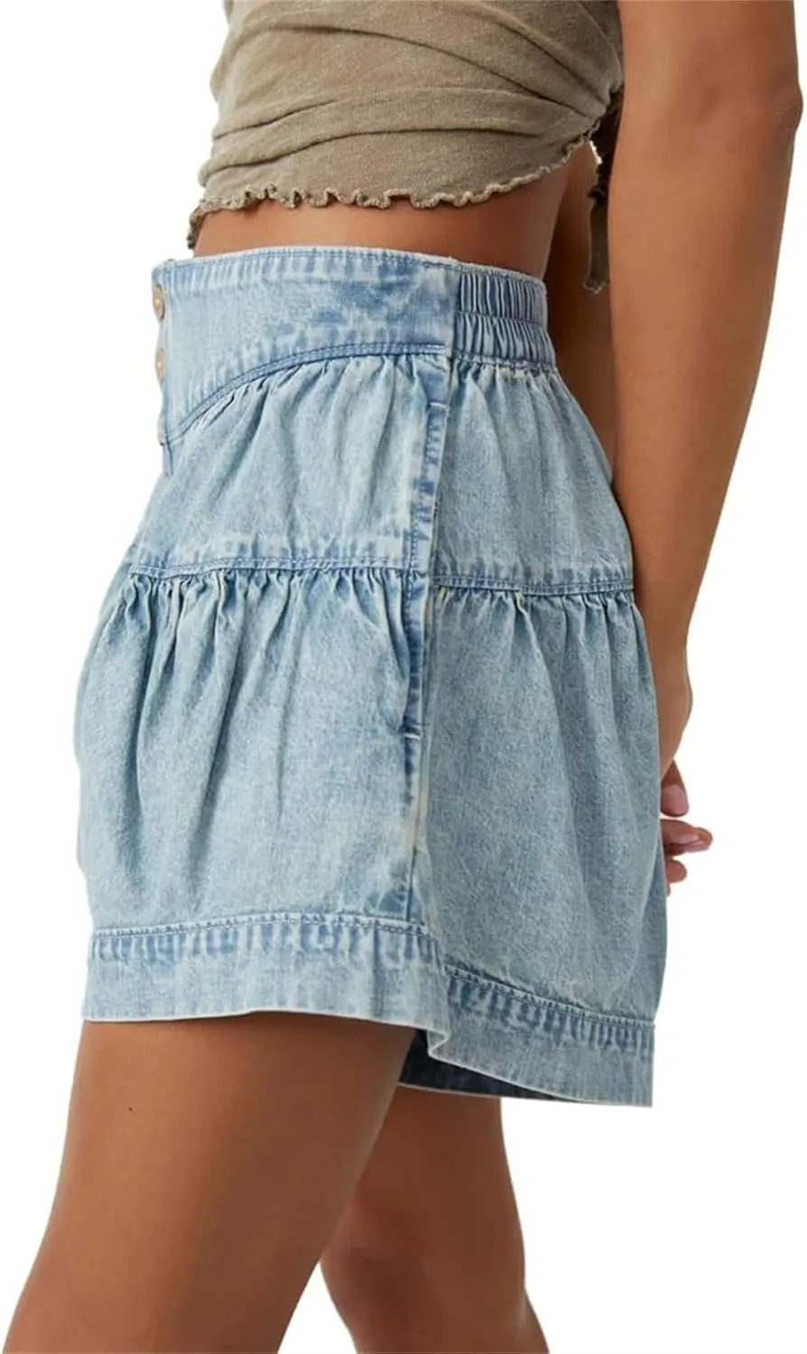 Women's 2025 Denim Shorts Y2k Casual Flowy High Waisted Wide Leg Buttons Pleated Jean Shorts with Pockets