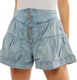 Women's 2025 Denim Shorts Y2k Casual Flowy High Waisted Wide Leg Buttons Pleated Jean Shorts with Pockets