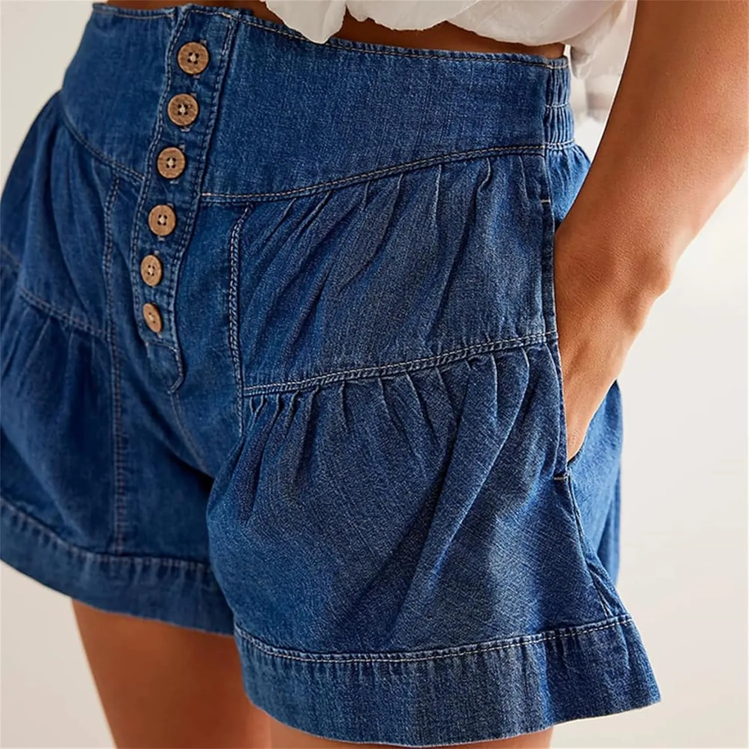Women's 2025 Denim Shorts Y2k Casual Flowy High Waisted Wide Leg Buttons Pleated Jean Shorts with Pockets