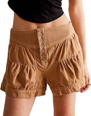 Women's 2025 Denim Shorts Y2k Casual Flowy High Waisted Wide Leg Buttons Pleated Jean Shorts with Pockets