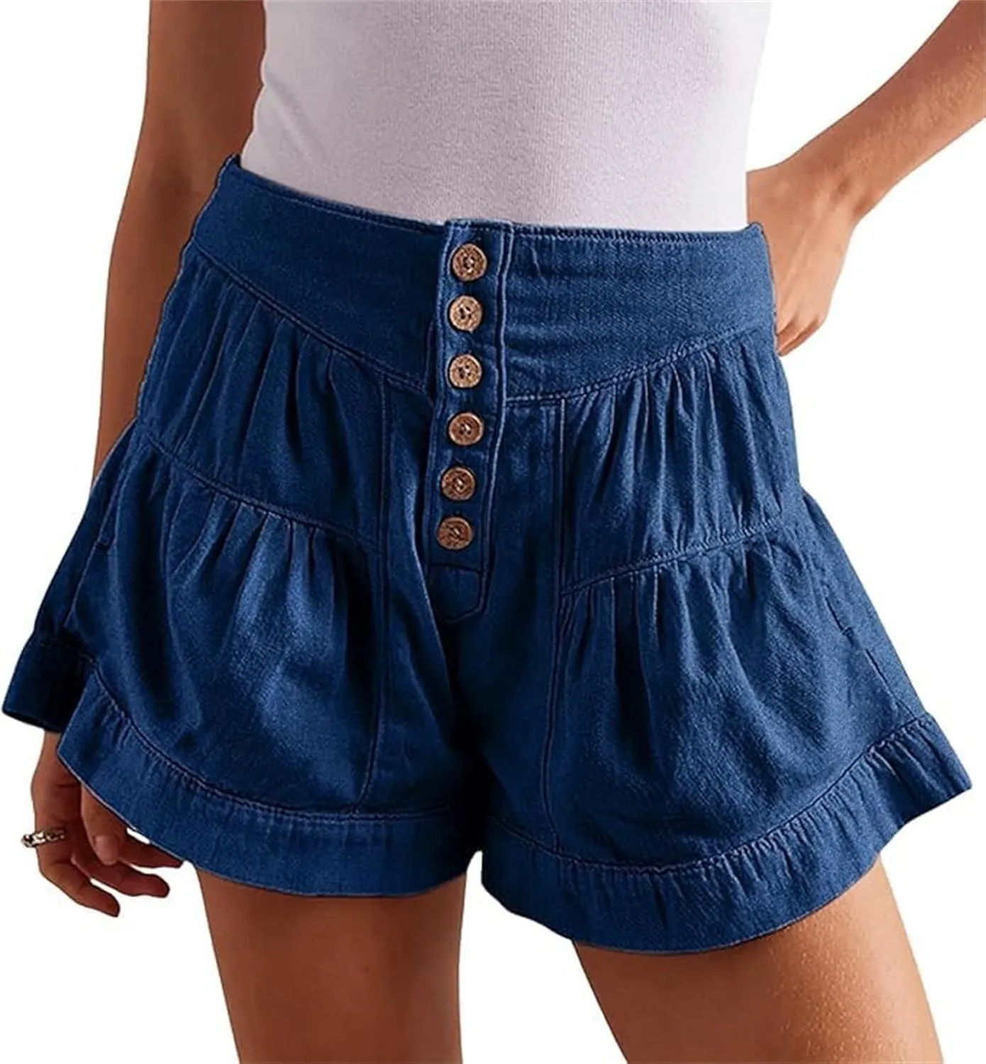 Women's 2025 Denim Shorts Y2k Casual Flowy High Waisted Wide Leg Buttons Pleated Jean Shorts with Pockets