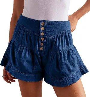 Women's 2025 Denim Shorts Y2k Casual Flowy High Waisted Wide Leg Buttons Pleated Jean Shorts with Pockets