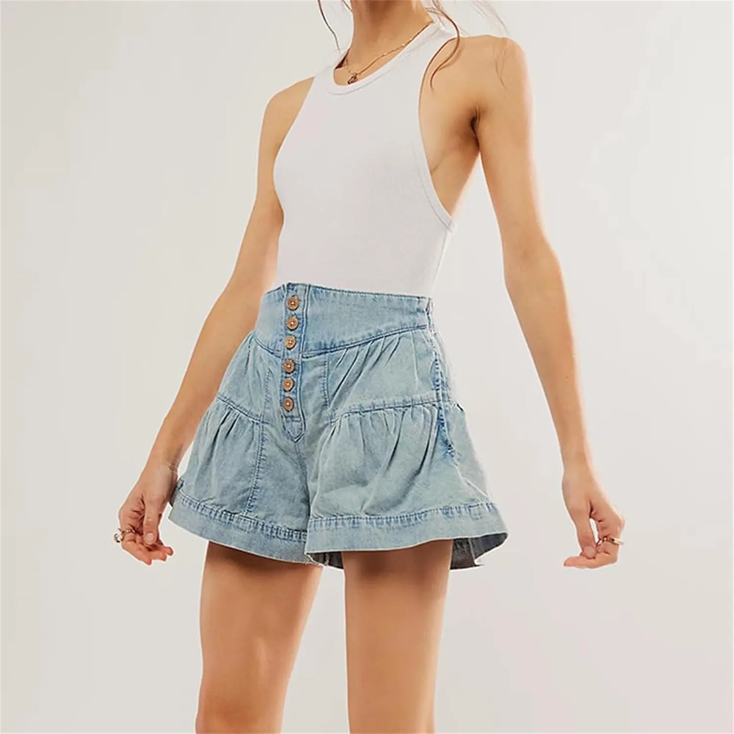 Women's 2025 Denim Shorts Y2k Casual Flowy High Waisted Wide Leg Buttons Pleated Jean Shorts with Pockets