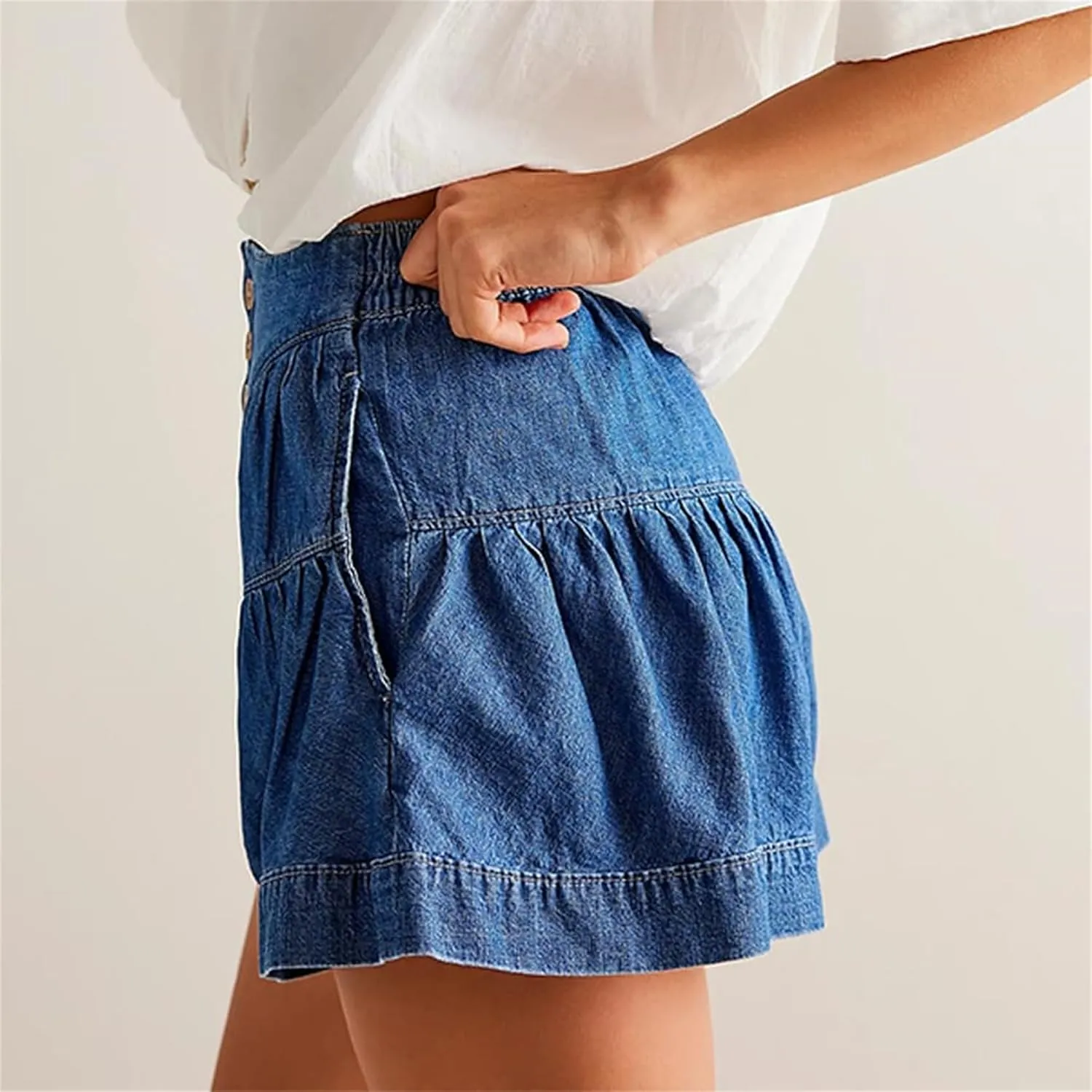 Women's 2025 Denim Shorts Y2k Casual Flowy High Waisted Wide Leg Buttons Pleated Jean Shorts with Pockets