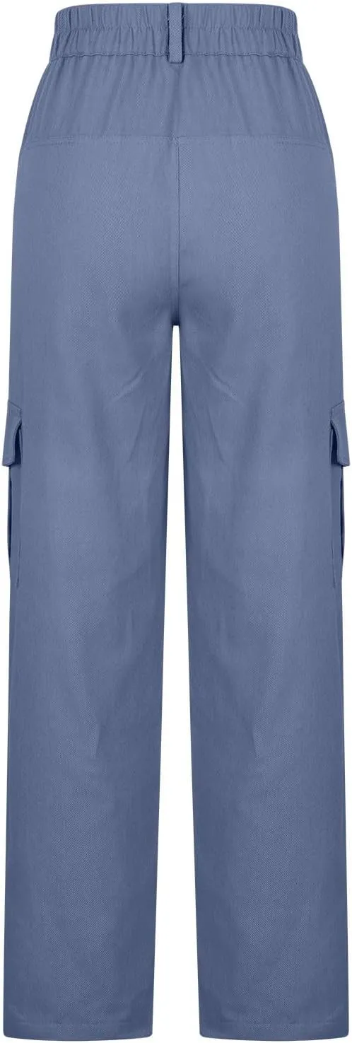 Women's Cargo Jeans Casual High Waisted Pants Baggy Stretch Straight Leg Trousers Classic Y2K Pants with Pockets