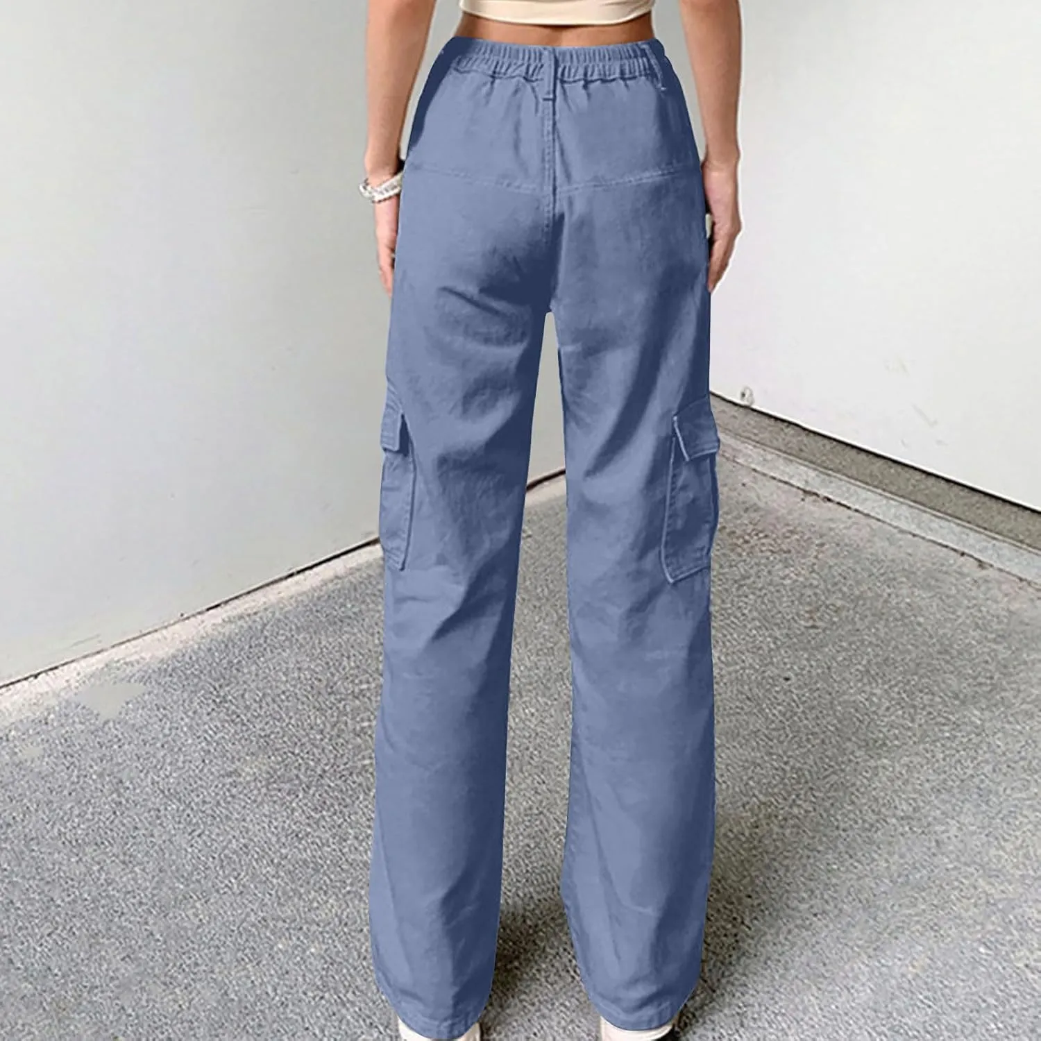 Women's Cargo Jeans Casual High Waisted Pants Baggy Stretch Straight Leg Trousers Classic Y2K Pants with Pockets