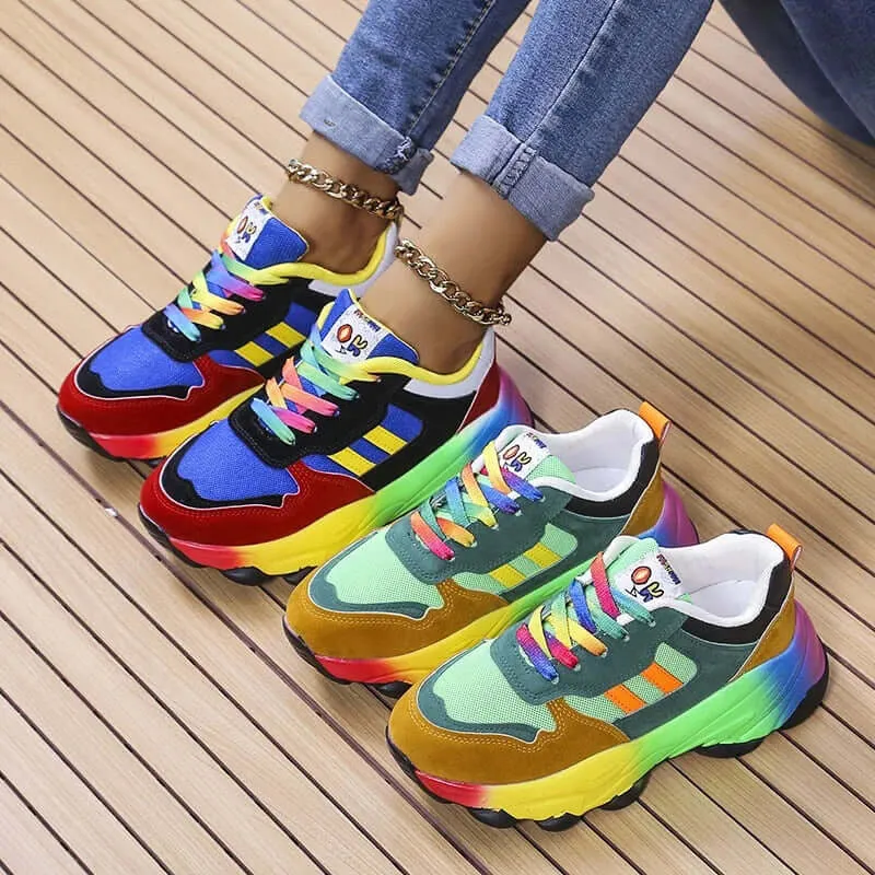 Women's Colorful Chunky Sneakers: Breathable Mesh Casual Shoes