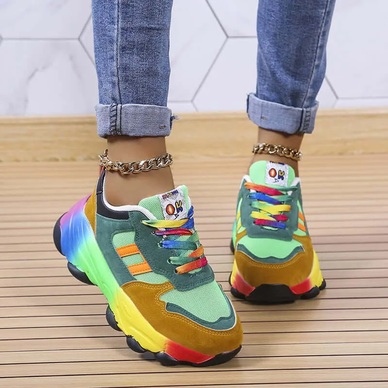 Women's Colorful Chunky Sneakers: Breathable Mesh Casual Shoes