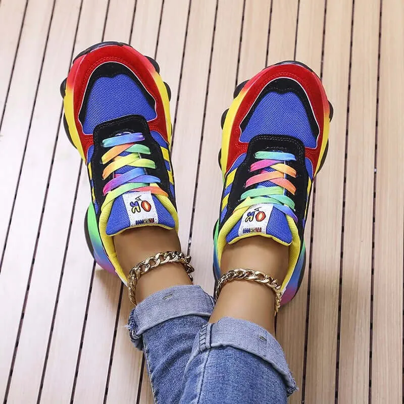 Women's Colorful Chunky Sneakers: Breathable Mesh Casual Shoes