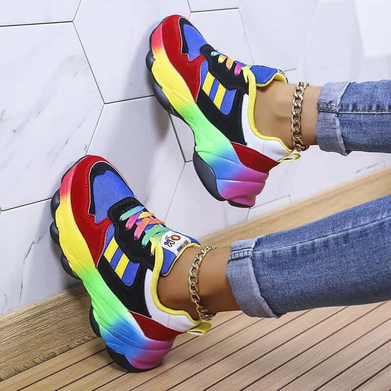 Women's Colorful Chunky Sneakers: Breathable Mesh Casual Shoes