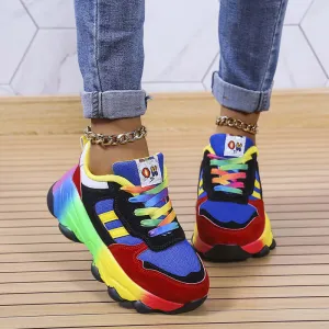 Women's Colorful Chunky Sneakers: Breathable Mesh Casual Shoes