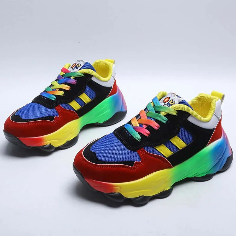 Women's Colorful Chunky Sneakers: Breathable Mesh Casual Shoes