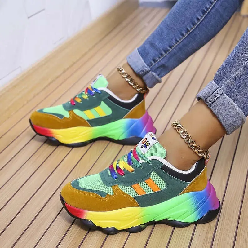 Women's Colorful Chunky Sneakers: Breathable Mesh Casual Shoes