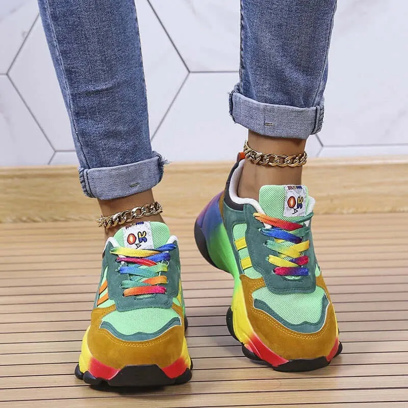 Women's Colorful Chunky Sneakers: Breathable Mesh Casual Shoes