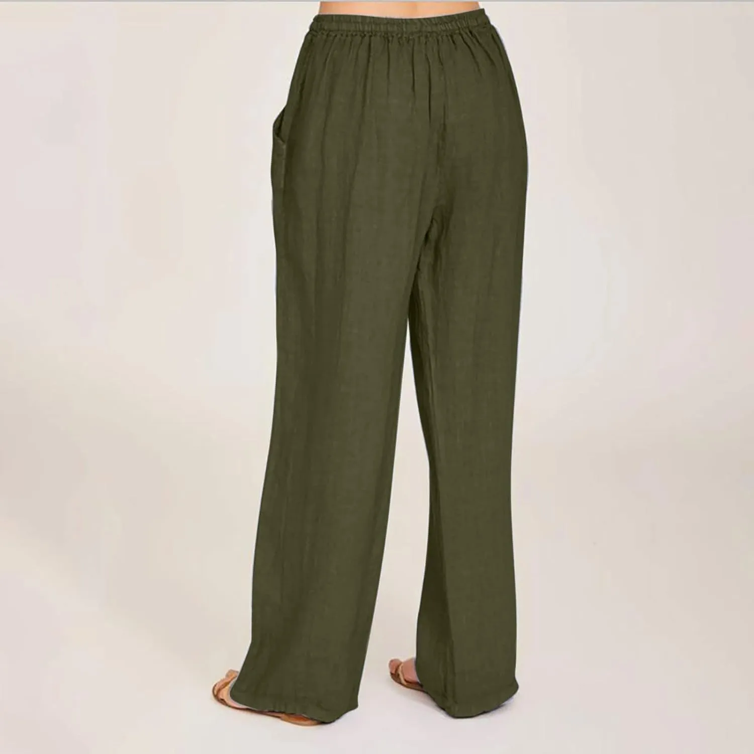 Women's Cotton Linen Wide Leg Trousers Casual Palazzo Pant High Waisted Long Lounge Pant Solid Trousers with Pocket
