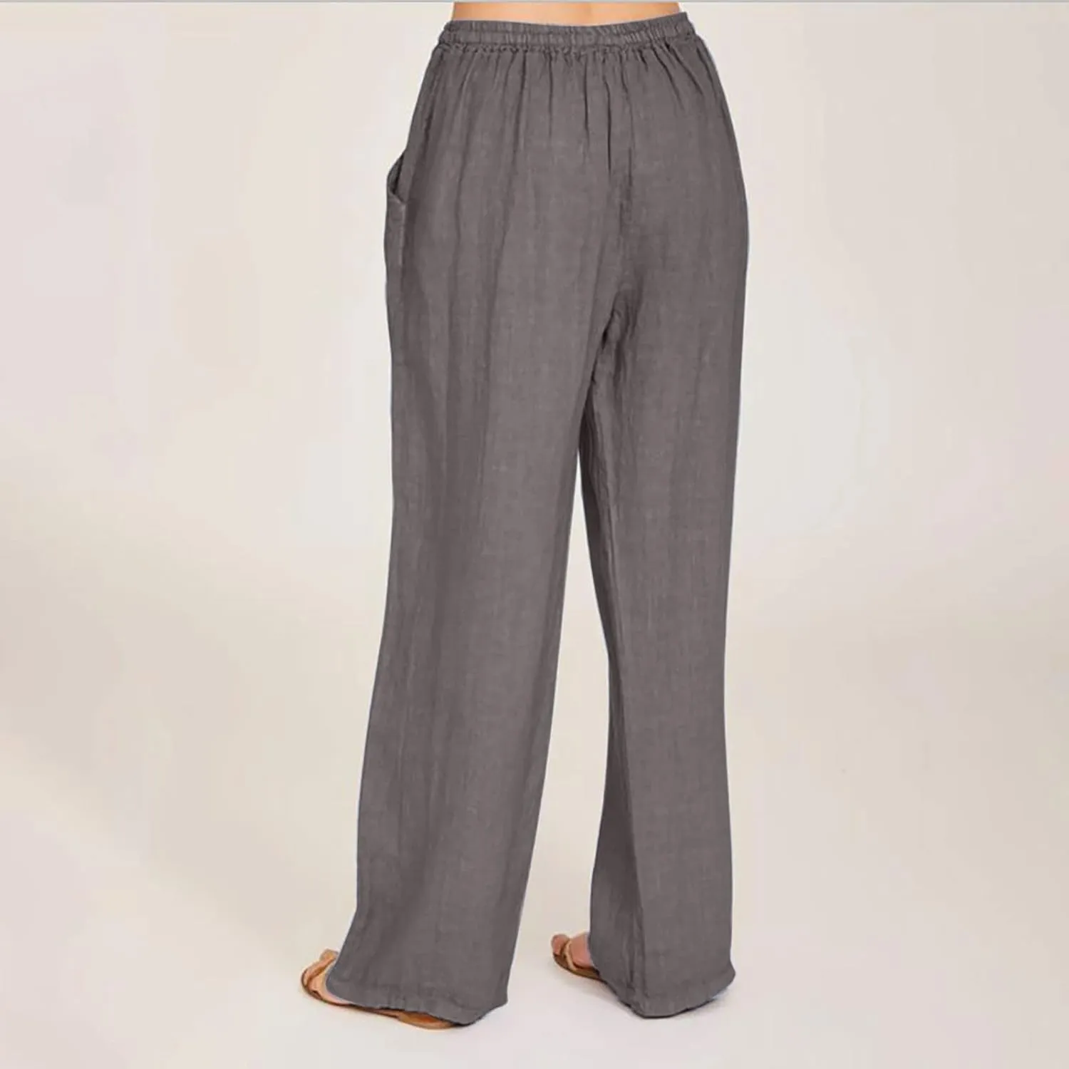 Women's Cotton Linen Wide Leg Trousers Casual Palazzo Pant High Waisted Long Lounge Pant Solid Trousers with Pocket