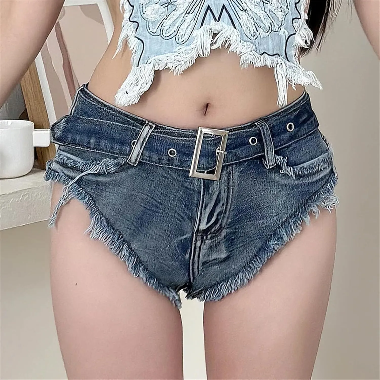 Women’s High Waist Perforated Denim Shorts Spring Summer Cowboy Hot Pants Nightclub