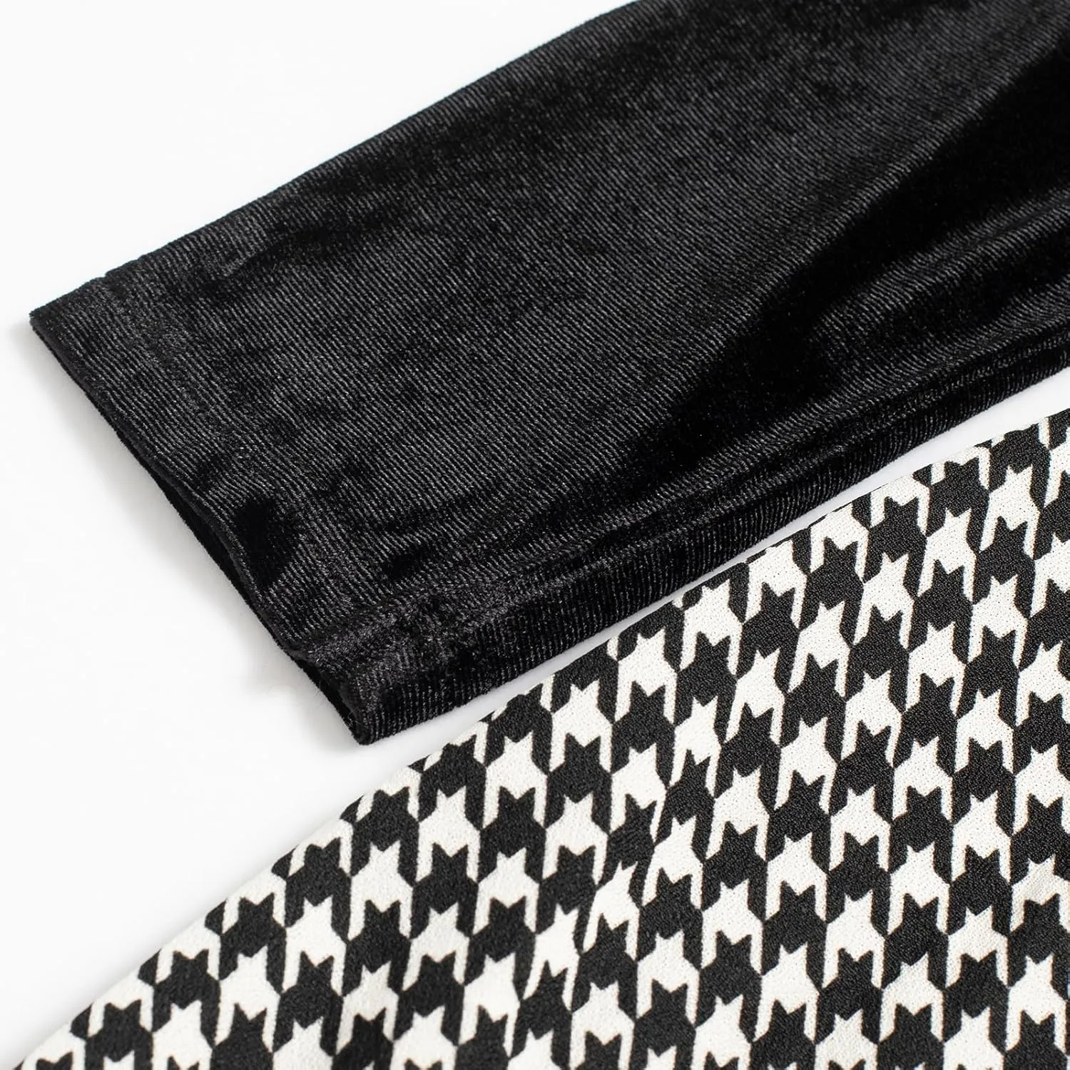 Women's Houndstooth Wrap V Neck Long Sleeve Slim Fitted Club Sexy Midi Dress
