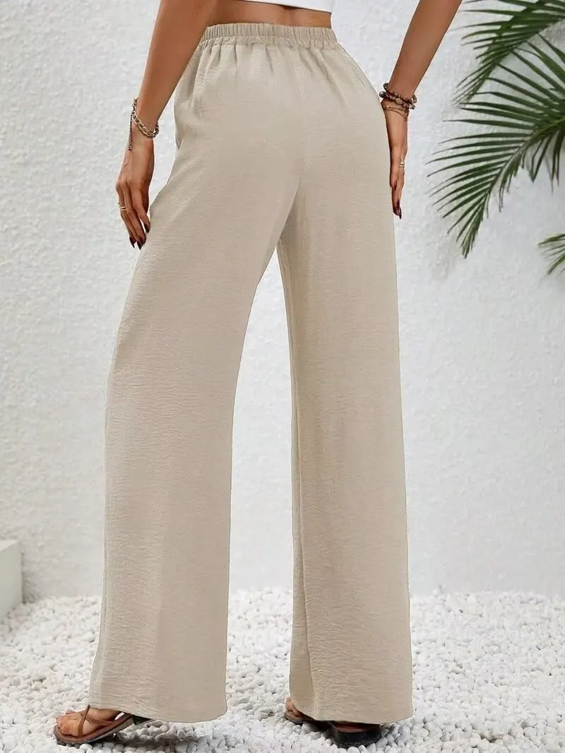 Women's Pants Womens Casual Wide Leg Pants High Waisted Button Down Straight Long Trousers Palazzo Pants
