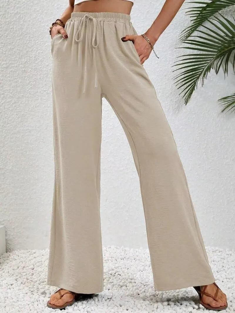 Women's Pants Womens Casual Wide Leg Pants High Waisted Button Down Straight Long Trousers Palazzo Pants