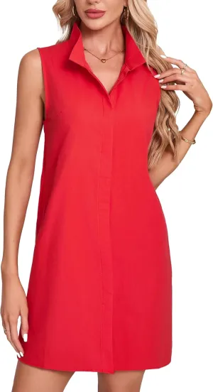 Women's Sleeveless Floral Mini Dress Button Down Tunic Shift Casual Boho Summer Tank Dress