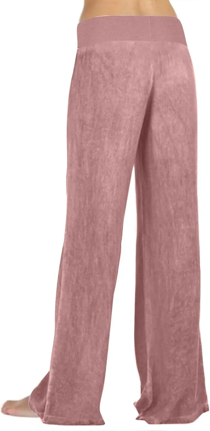 Women's Solid Wide Leg Pants Casual Elastic High Waist Joggers Straight Workout Sport Trousers Gym Pant with Pocket