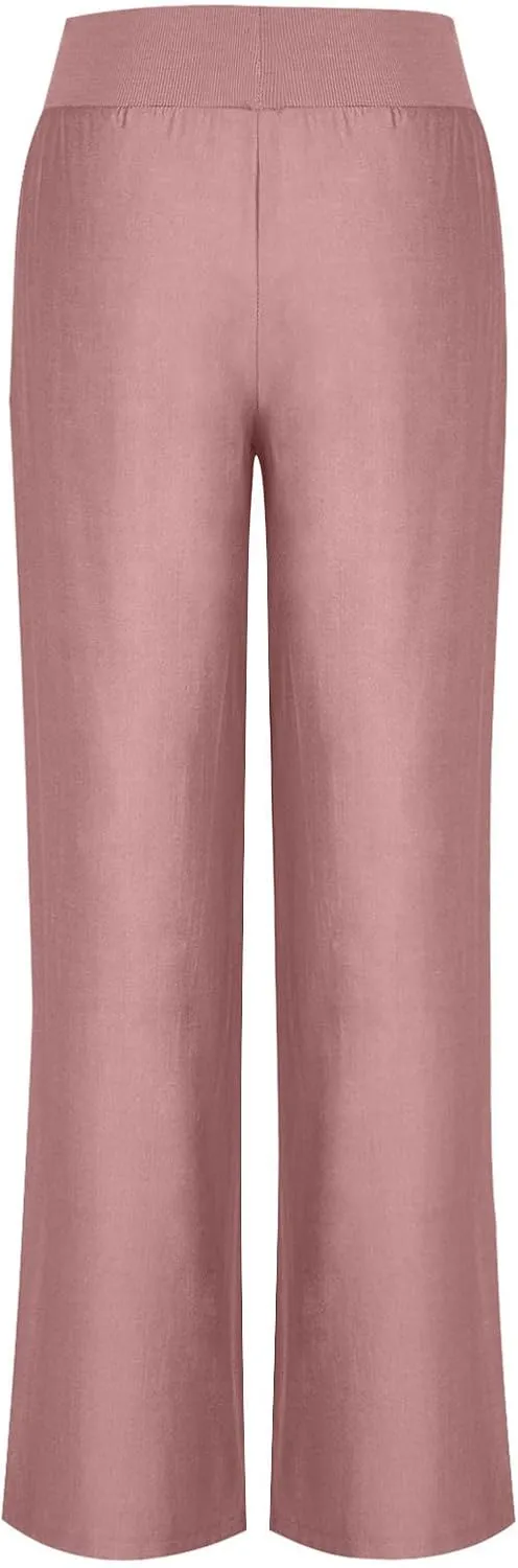 Women's Solid Wide Leg Pants Casual Elastic High Waist Joggers Straight Workout Sport Trousers Gym Pant with Pocket