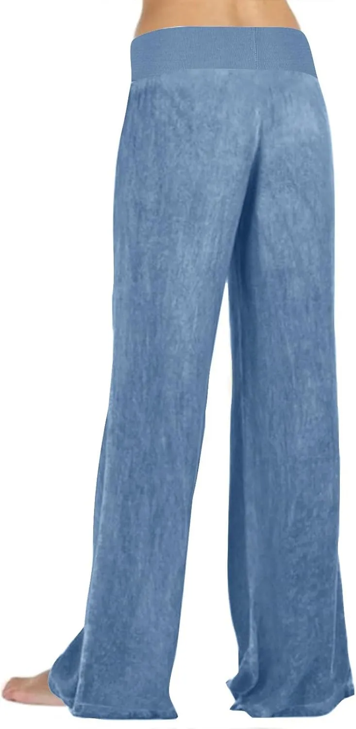 Women's Solid Wide Leg Pants Casual Elastic High Waist Joggers Straight Workout Sport Trousers Gym Pant with Pocket