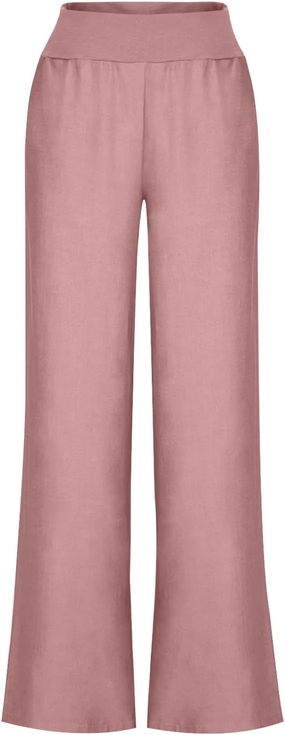 Women's Solid Wide Leg Pants Casual Elastic High Waist Joggers Straight Workout Sport Trousers Gym Pant with Pocket