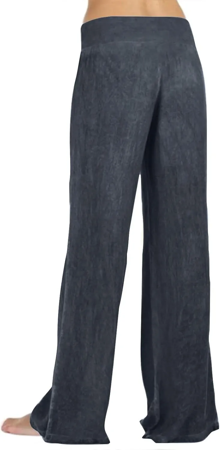Women's Solid Wide Leg Pants Casual Elastic High Waist Joggers Straight Workout Sport Trousers Gym Pant with Pocket