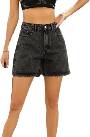 Womens Spring Summer Rhinestone Embroidered Denim Shorts High Waist Vintage Y2k Style