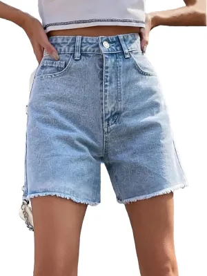 Womens Spring Summer Rhinestone Embroidered Denim Shorts High Waist Vintage Y2k Style