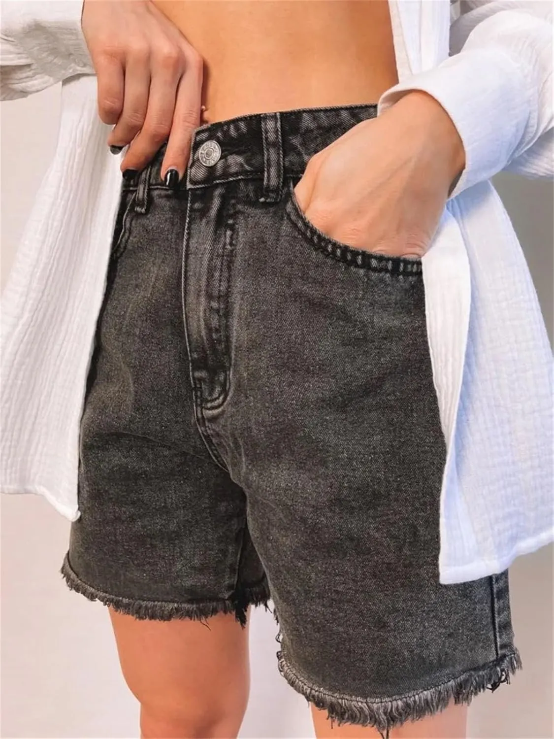 Womens Spring Summer Rhinestone Embroidered Denim Shorts High Waist Vintage Y2k Style