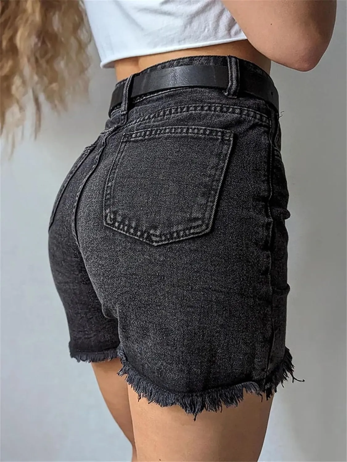 Womens Spring Summer Rhinestone Embroidered Denim Shorts High Waist Vintage Y2k Style