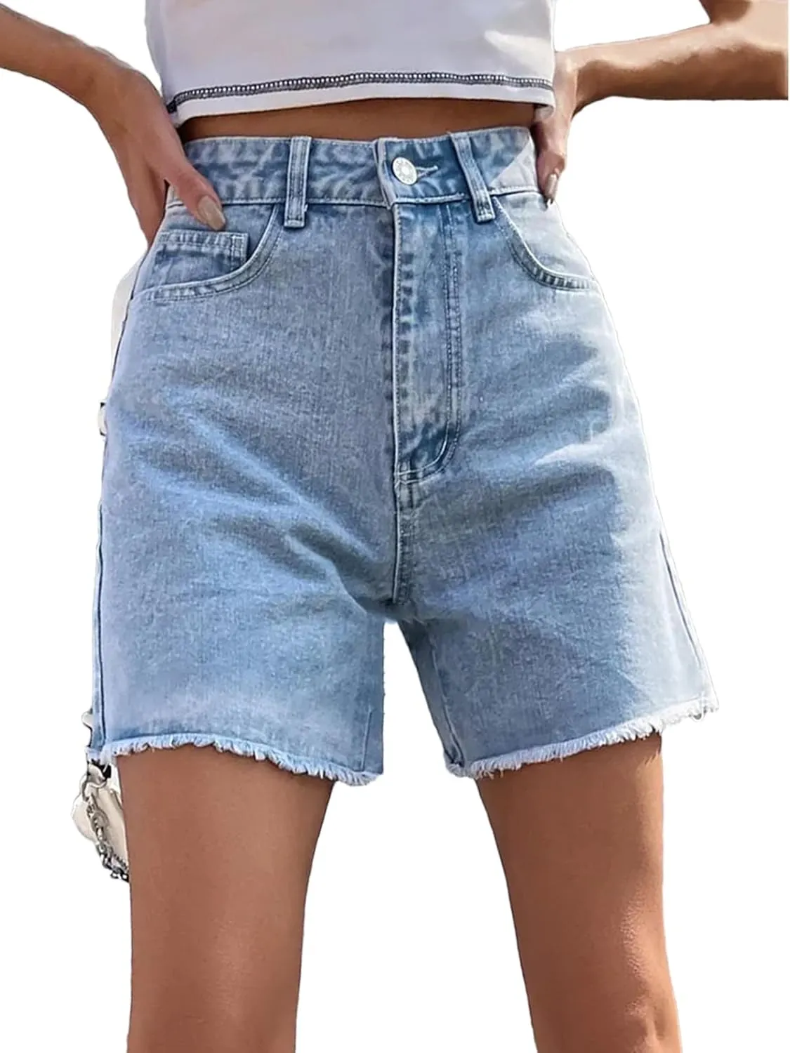 Womens Spring Summer Rhinestone Embroidered Denim Shorts High Waist Vintage Y2k Style