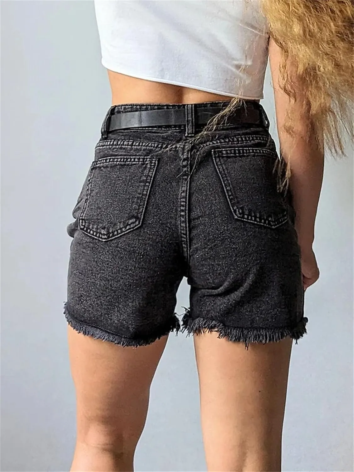 Womens Spring Summer Rhinestone Embroidered Denim Shorts High Waist Vintage Y2k Style