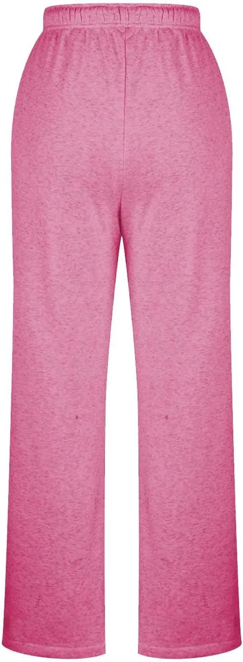 Women's Wide Leg Sweatpants Loose Drawstring Waist Yoga Joggers Baggy Solid Straight Leg Lounge Pants with Pockets