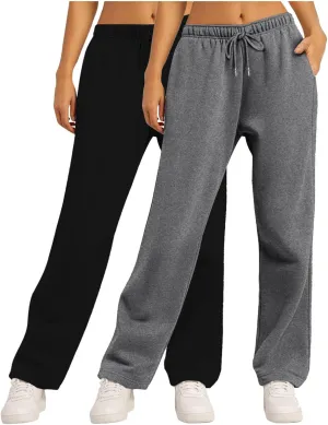 Women's Wide Leg Sweatpants Loose Drawstring Waist Yoga Joggers Baggy Solid Straight Leg Lounge Pants with Pockets