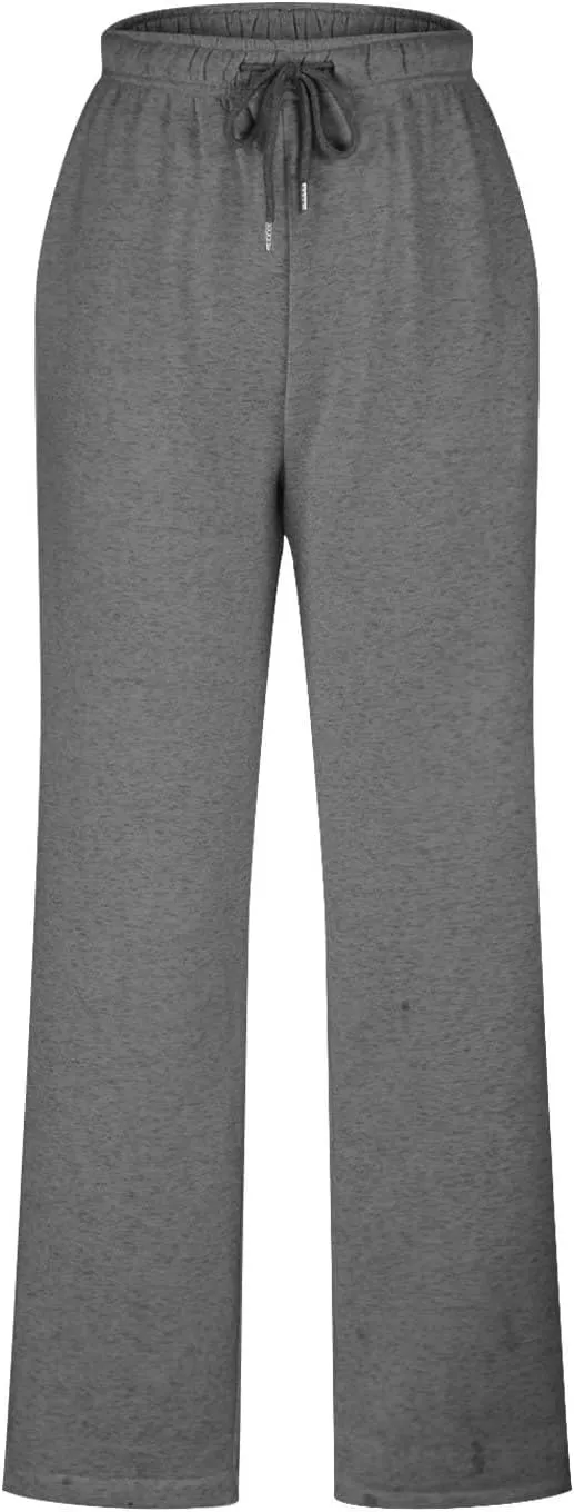 Women's Wide Leg Sweatpants Loose Drawstring Waist Yoga Joggers Baggy Solid Straight Leg Lounge Pants with Pockets