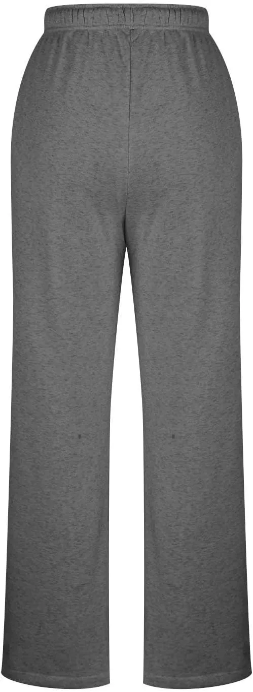 Women's Wide Leg Sweatpants Loose Drawstring Waist Yoga Joggers Baggy Solid Straight Leg Lounge Pants with Pockets