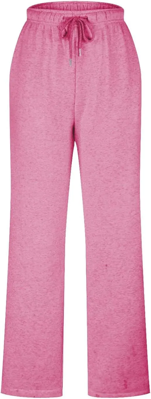 Women's Wide Leg Sweatpants Loose Drawstring Waist Yoga Joggers Baggy Solid Straight Leg Lounge Pants with Pockets