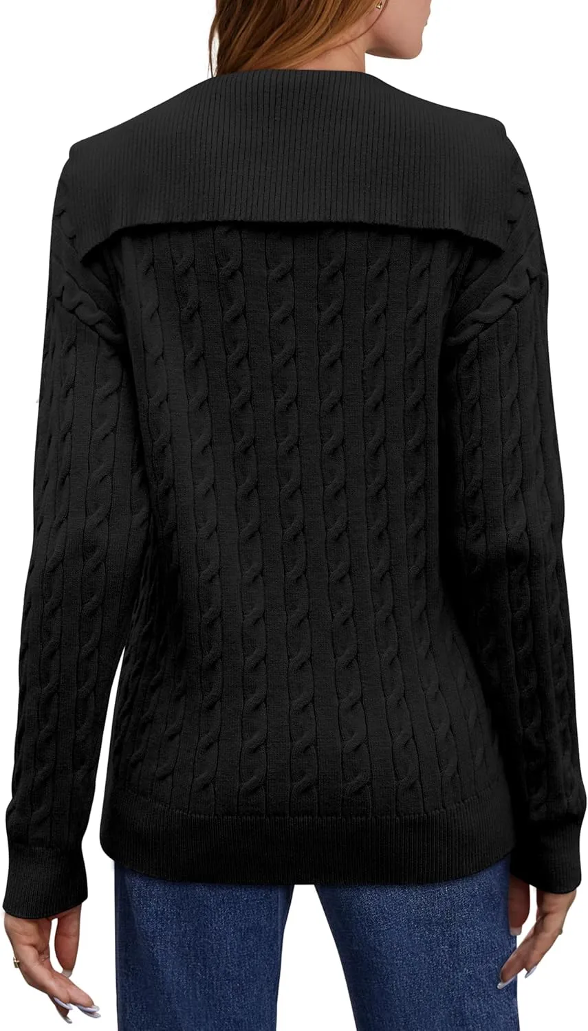 Yousify Womens Sweaters Trendy Casual Lapel Collared V Neck Tops Long Sleeve Polo Shirts 2024 Fall Cable Knit Sweater