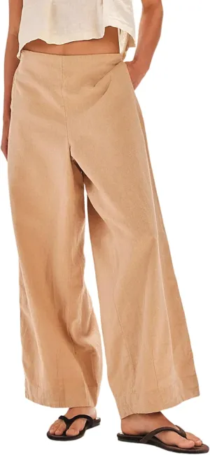 Zhiyouni Women's Cotton Linen Palazzo Pants Summer Casual Wide Leg High Waisted Trousers