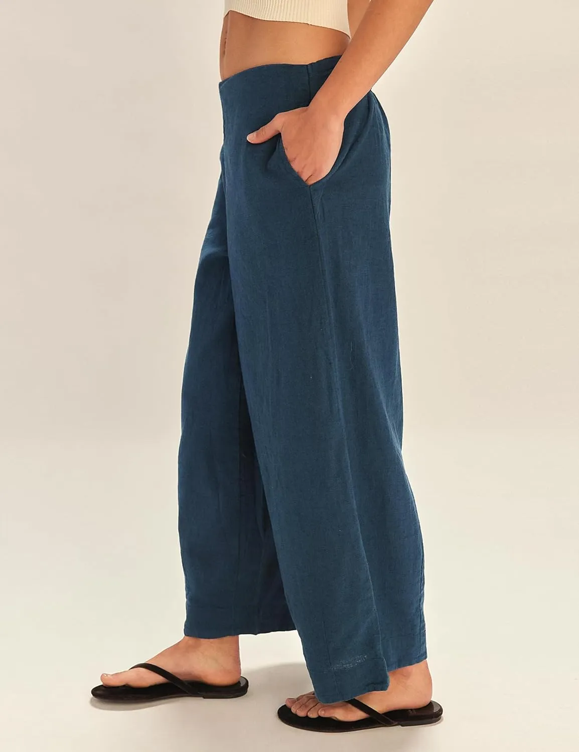 Zhiyouni Women's Cotton Linen Palazzo Pants Summer Casual Wide Leg High Waisted Trousers